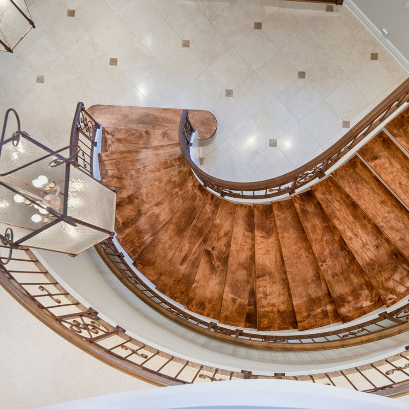 spiral staircase looking down from the top level